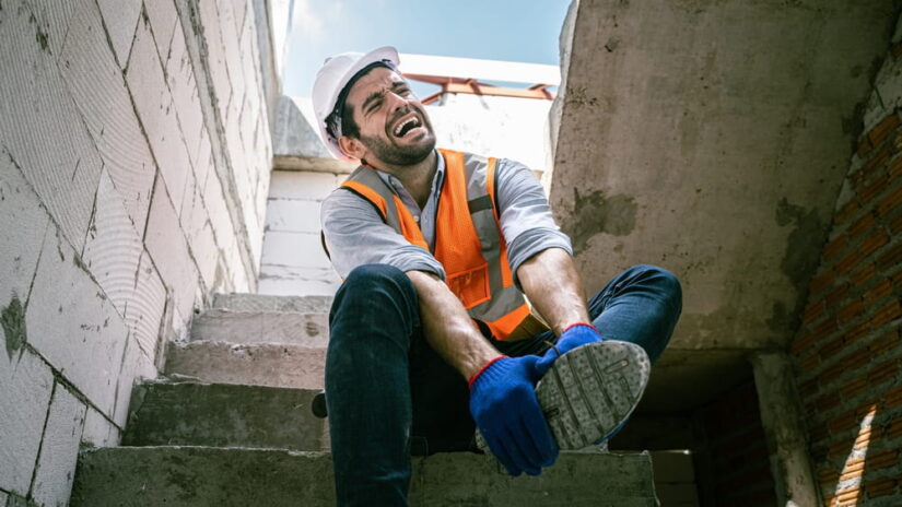 Construction Worker Holding His Foot In Pain